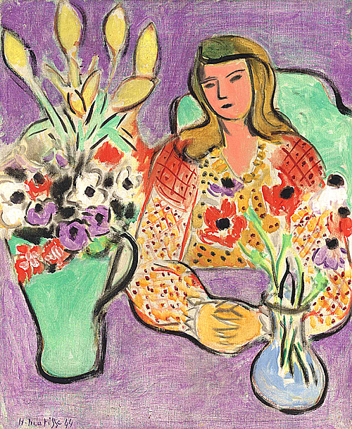 紫色背景的秋牡丹女孩 Jeune Fille Aux Anemones Sur Fond Violet